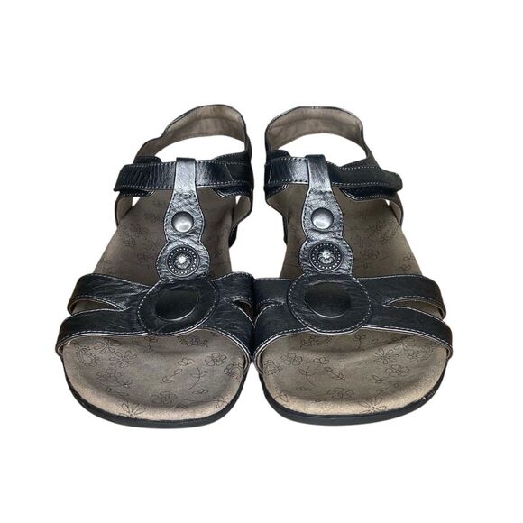 Taos Sandals Size 9 Treasure Metallic Silver Leather Adjustable T Strap Pewter - Picture 8 of 11